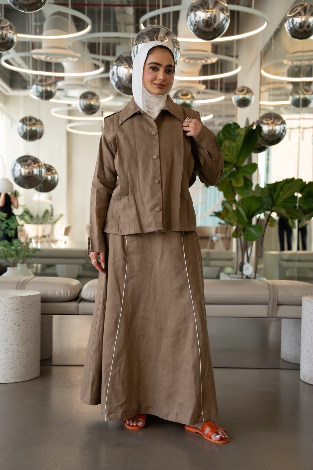 Shirt and skirt set, light brown linen. C:1104
