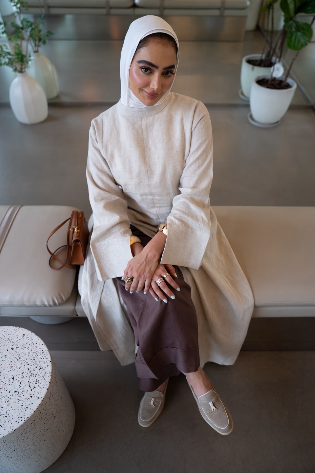 Linen dress in light beige. C:1111