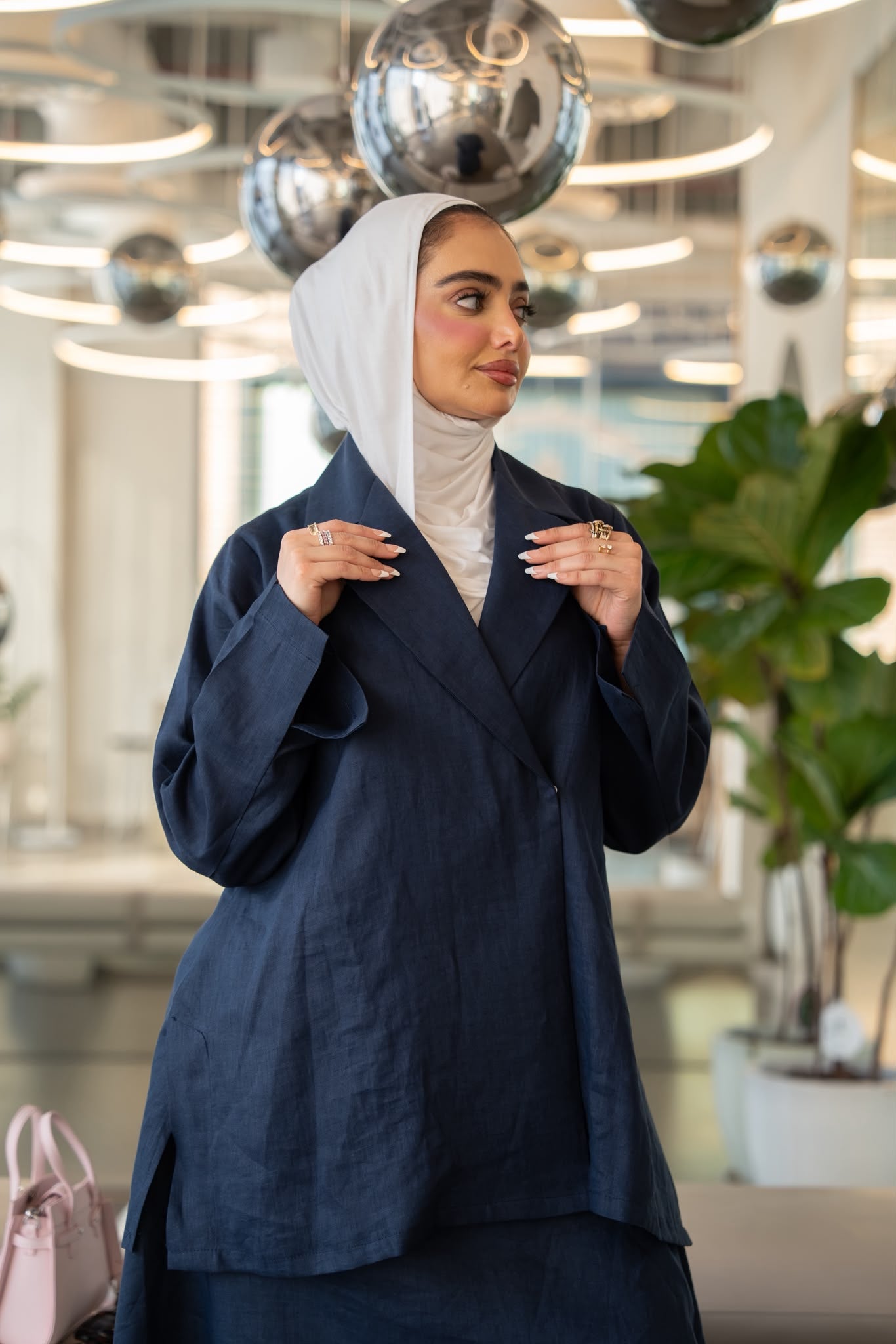 Navy blue linen shirt and skirt.C:1113