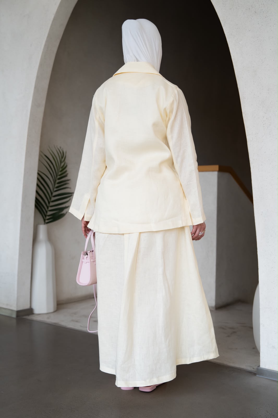 Blazer and skirt set, light yellow linen. C:1107