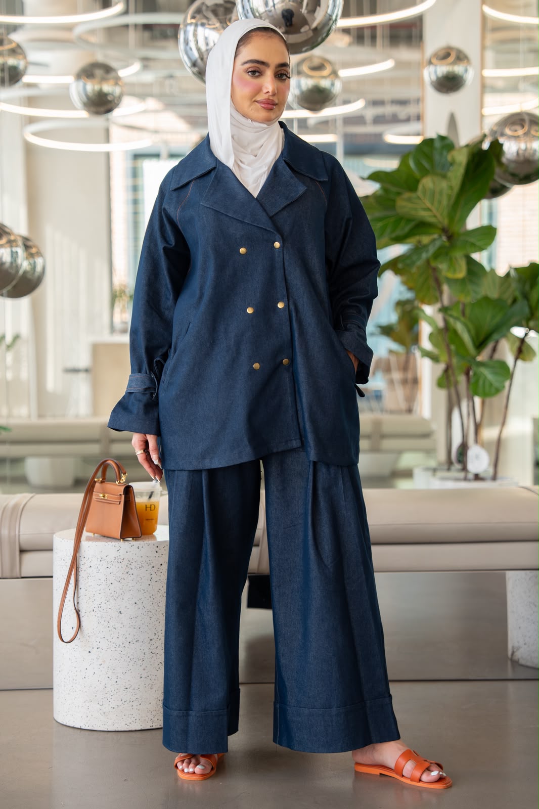Denim blazer and trousers set.C:1112