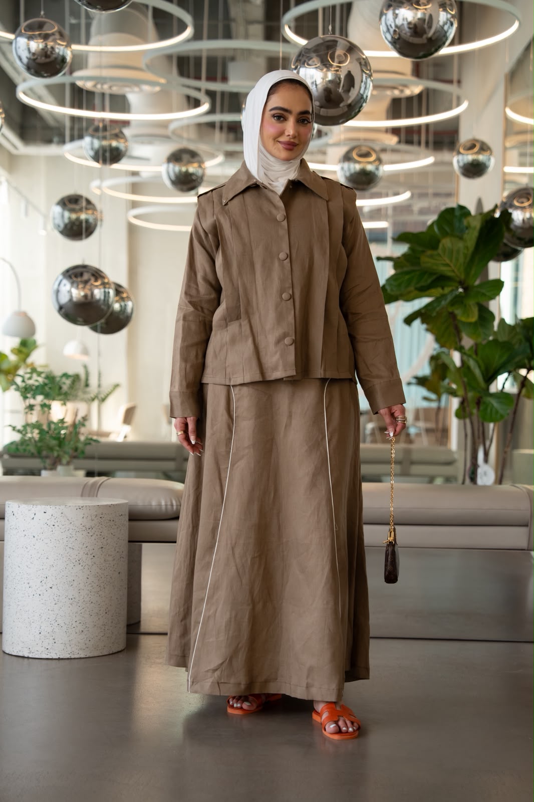 Shirt and skirt set, light brown linen. C:1104