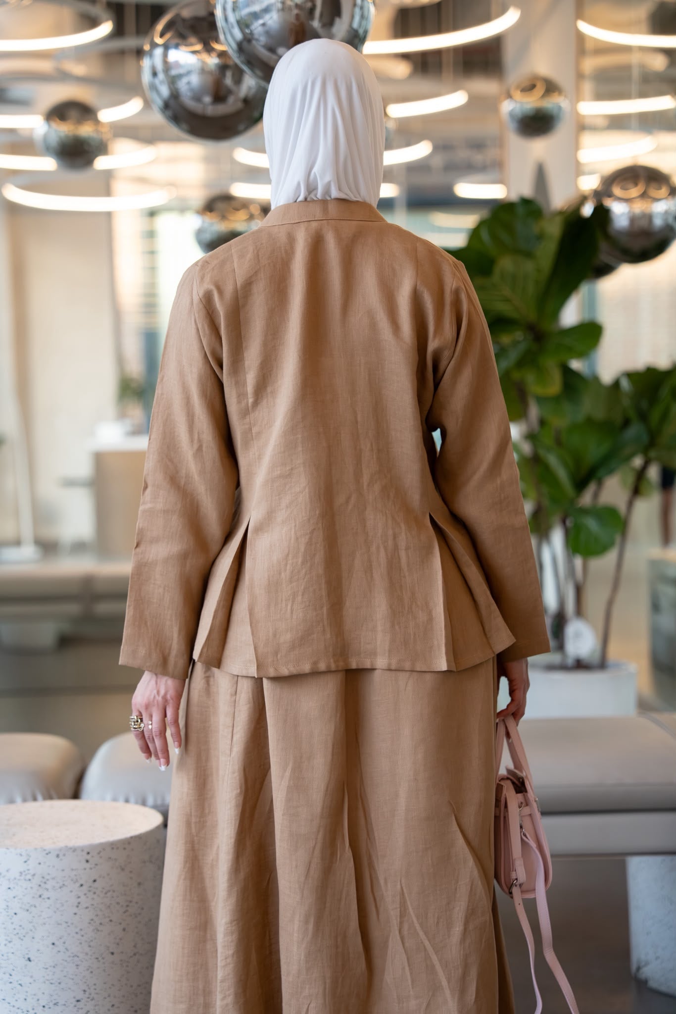 Shirt and skirt set, beige linen.C:1114