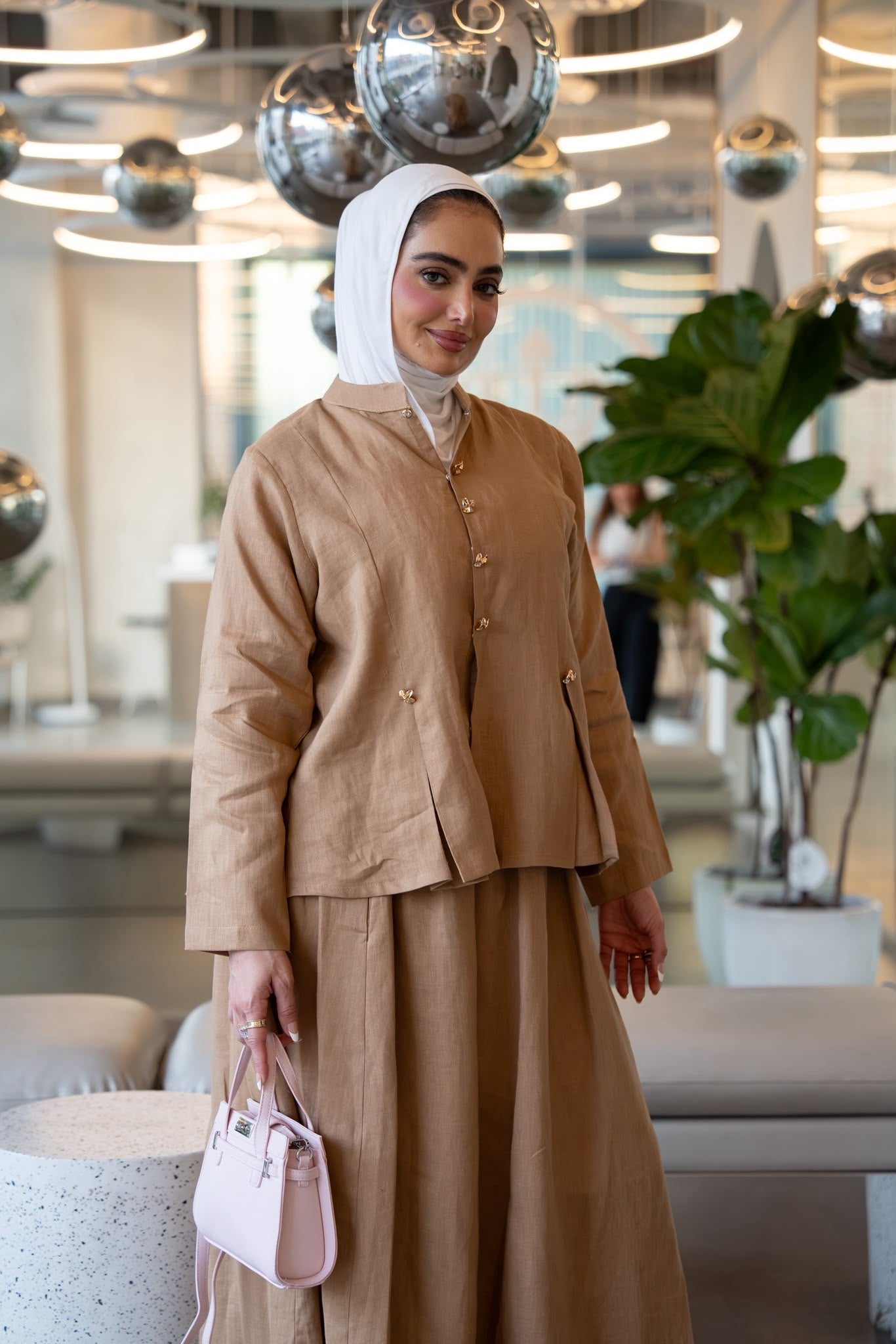 Shirt and skirt set, beige linen.C:1114