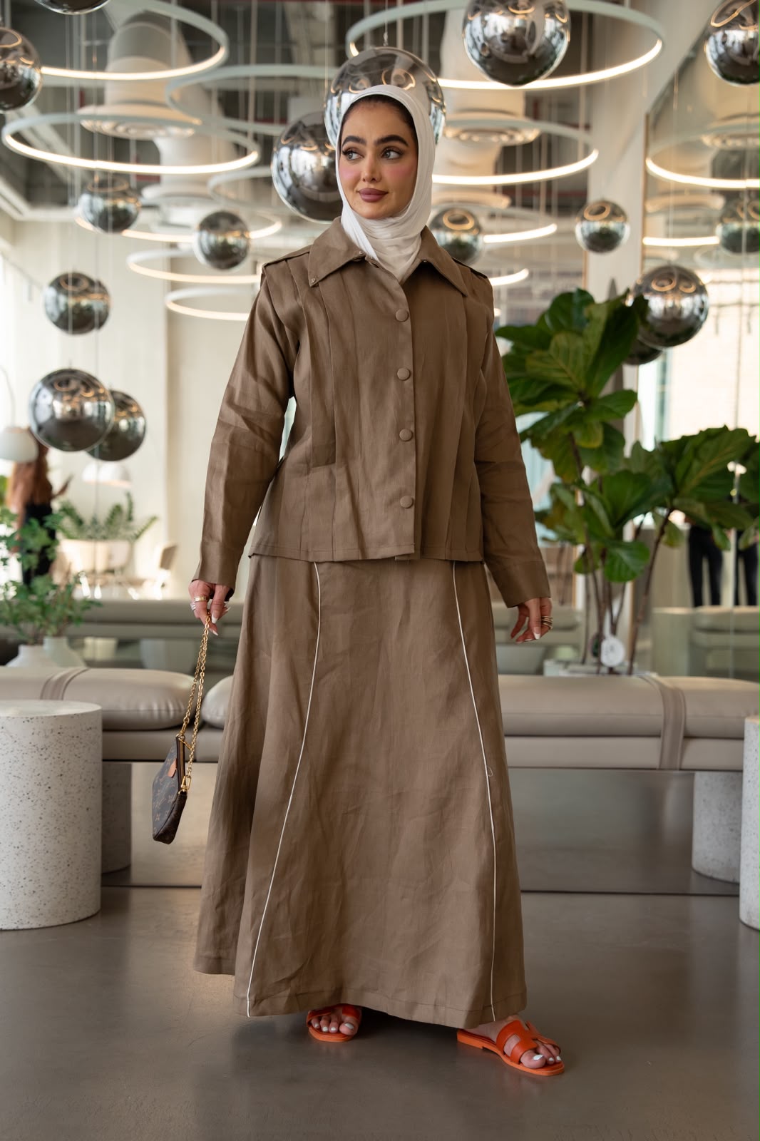 Shirt and skirt set, light brown linen. C:1104