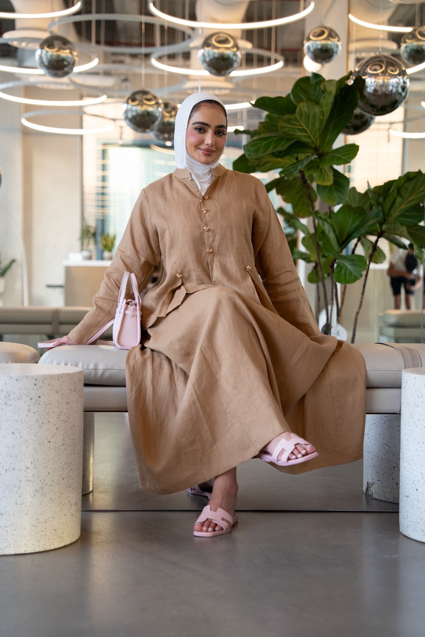 Shirt and skirt set, beige linen.C:1114