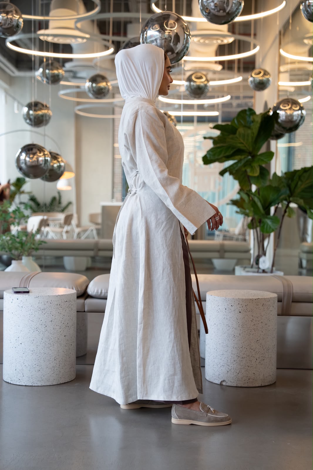 Linen dress in light beige. C:1111