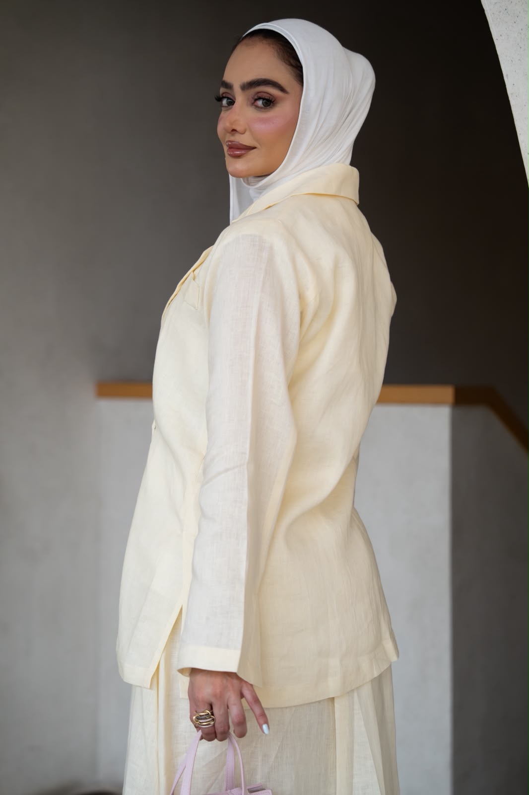 Blazer and skirt set, light yellow linen. C:1107