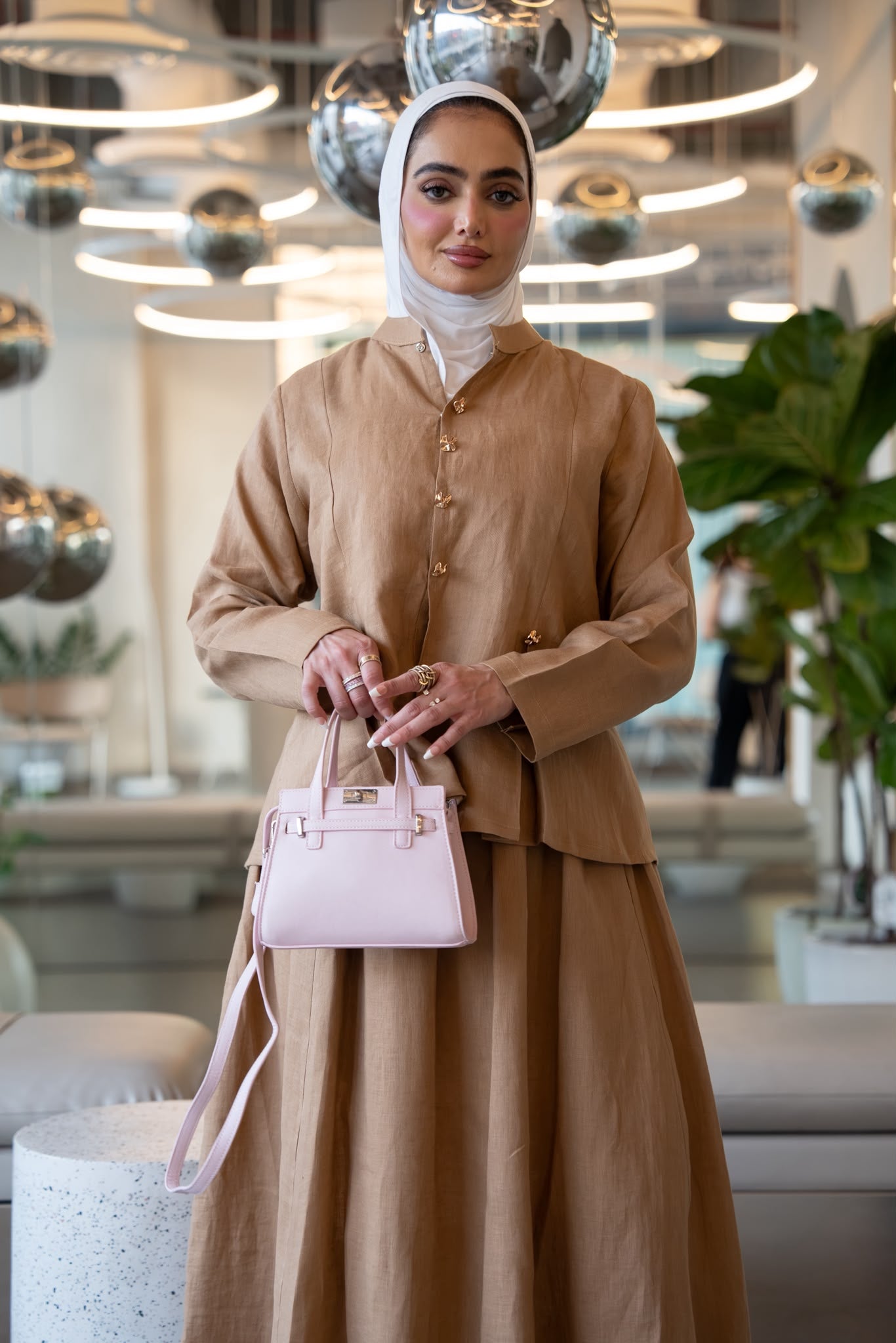 Shirt and skirt set, beige linen.C:1114