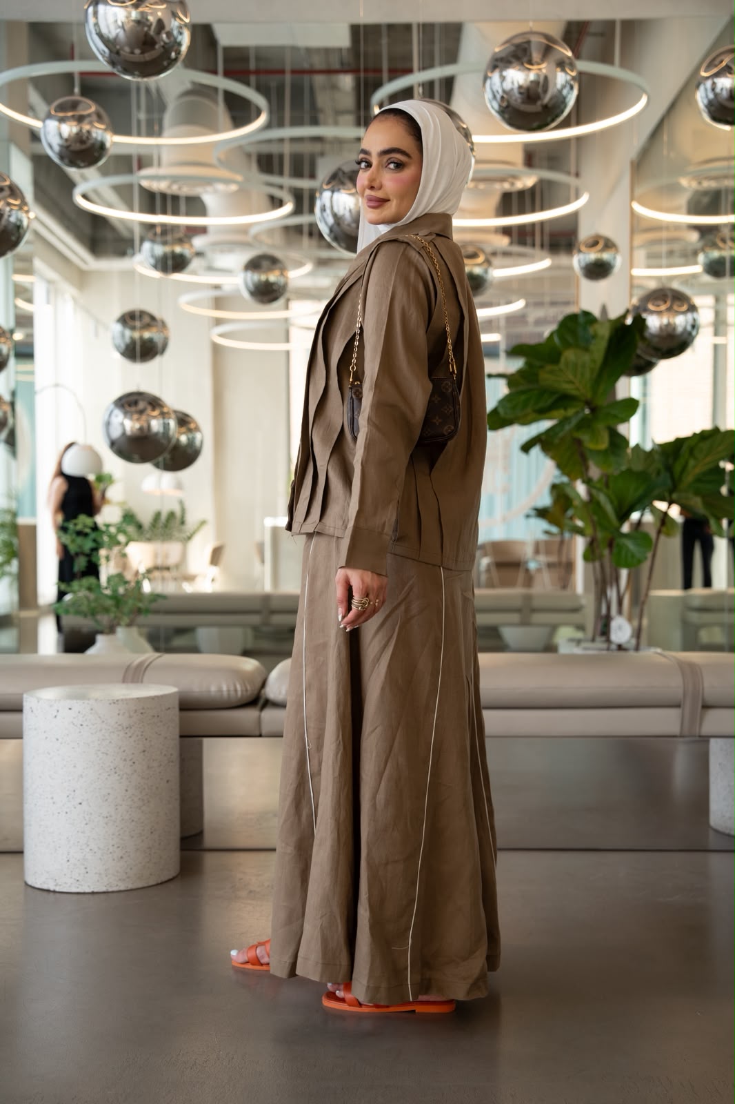Shirt and skirt set, light brown linen. C:1104