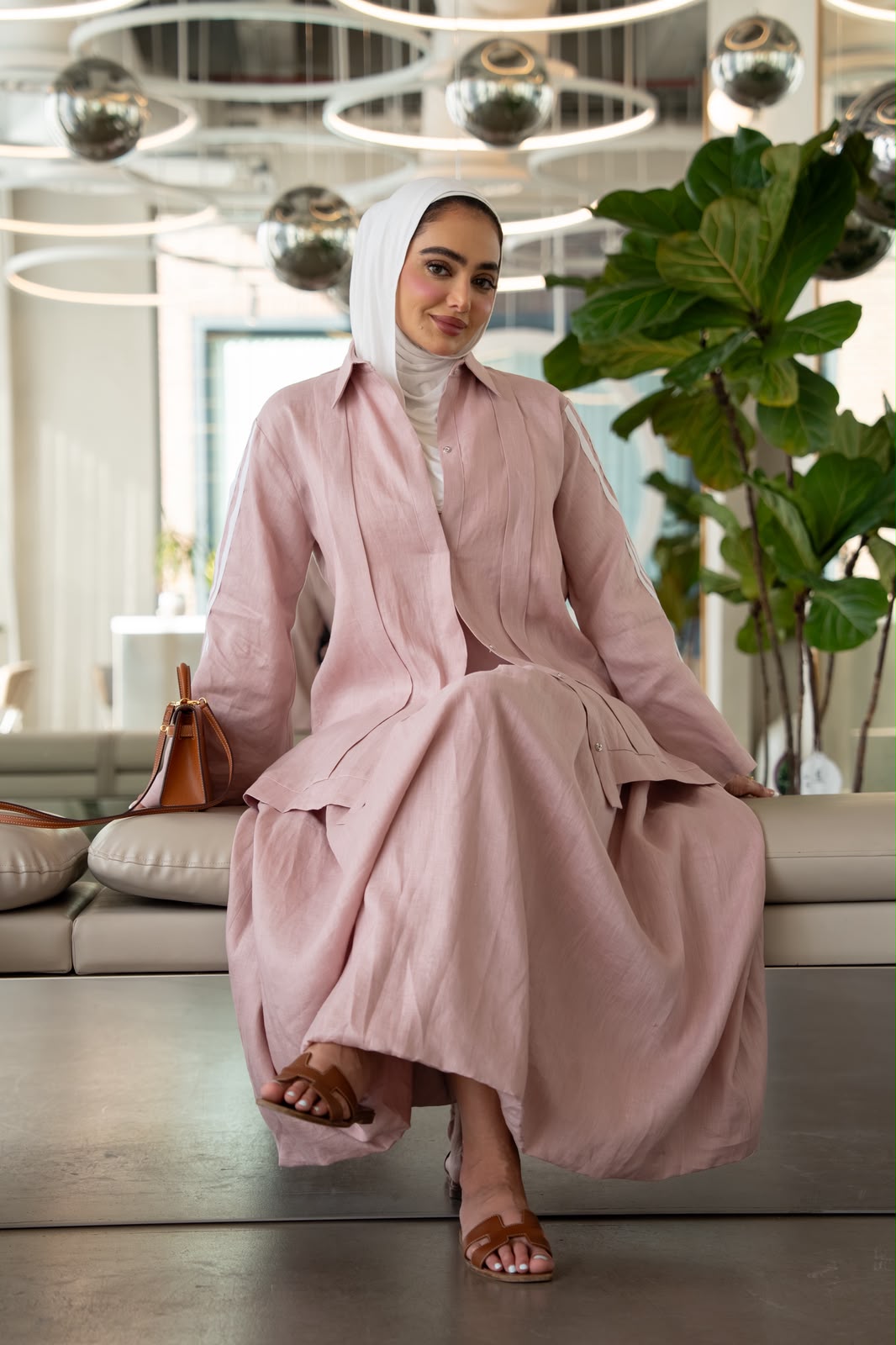 Shirt and skirt set, light pink linen. C:1103