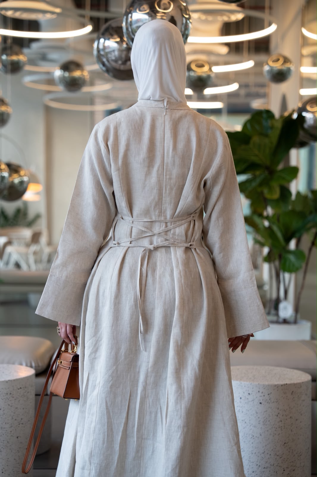Linen dress in light beige. C:1111