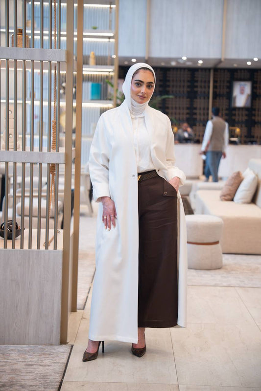 White trench coat with shirt and pants set C:1054
