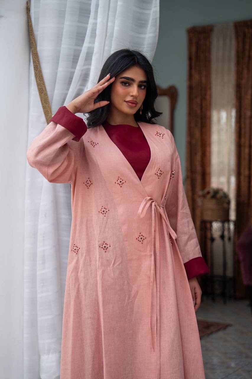 Light pink linen dress with hand-beading. C:J1083