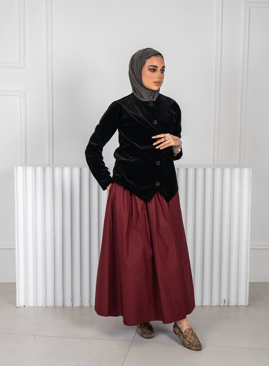 Black velvet jacket set with burgundy skirt C:J1020 black