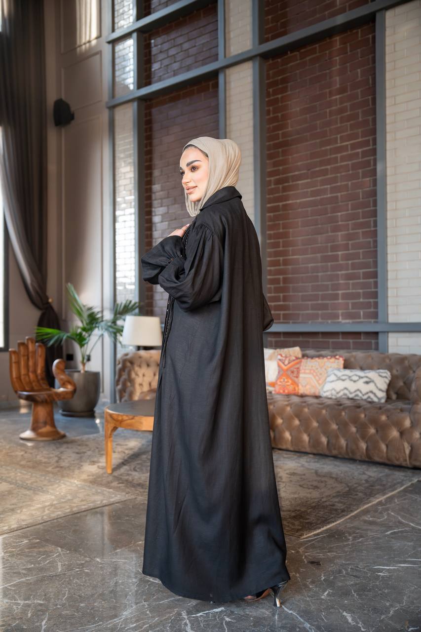 عباية لينن باللون الاسود مع شك يدوي C:J1023 Black
