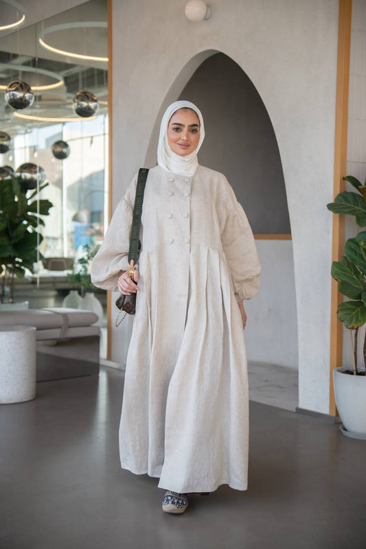 فستان لينن باللون البيج C:J1033 Beige