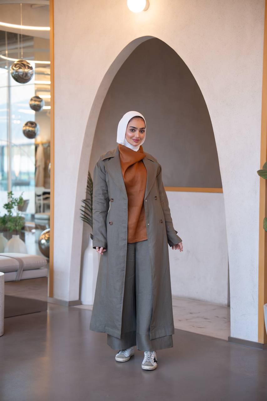 Olive color trench coat with inner set C:J1035 Set
