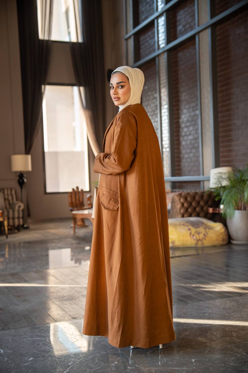 Camel vest and inner set, made of natural linen C:J1021 brown set
