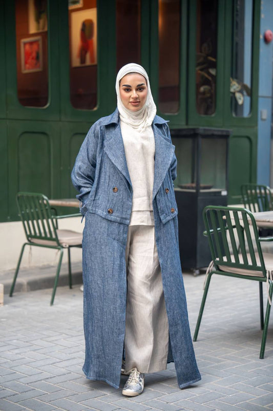 بليزر ازرق مع طقم داخلي ، بخام لينن الطبيعي C:J1026 Blue set