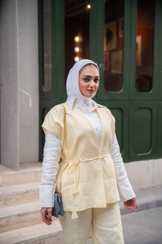 طقم لينن مكون من فيست مع قميص و بنطلون  C:J1043 Yellow