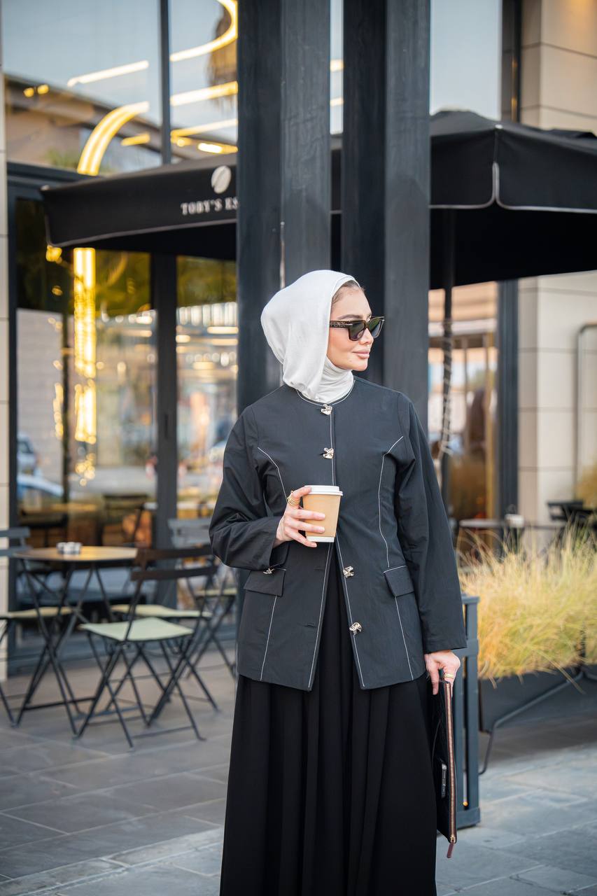 Black crepe dress and jacket set C:J1055