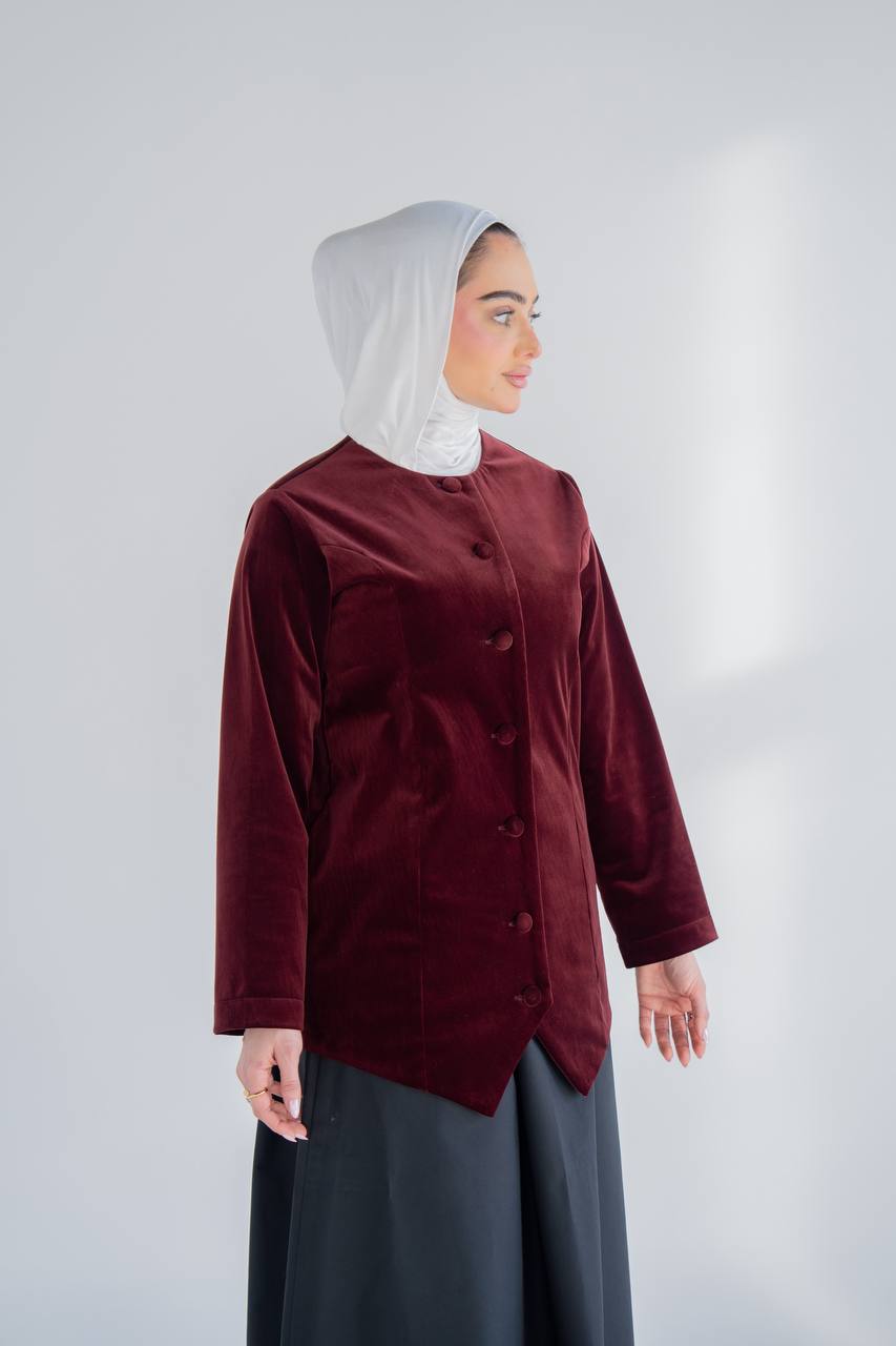 Burgundy velvet jacket set with trench coat skirt C:J1020 burgundy