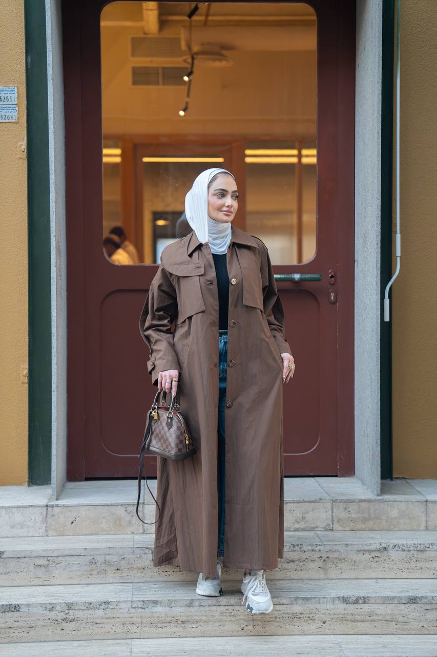 brown trench coat. C:1059 Brown