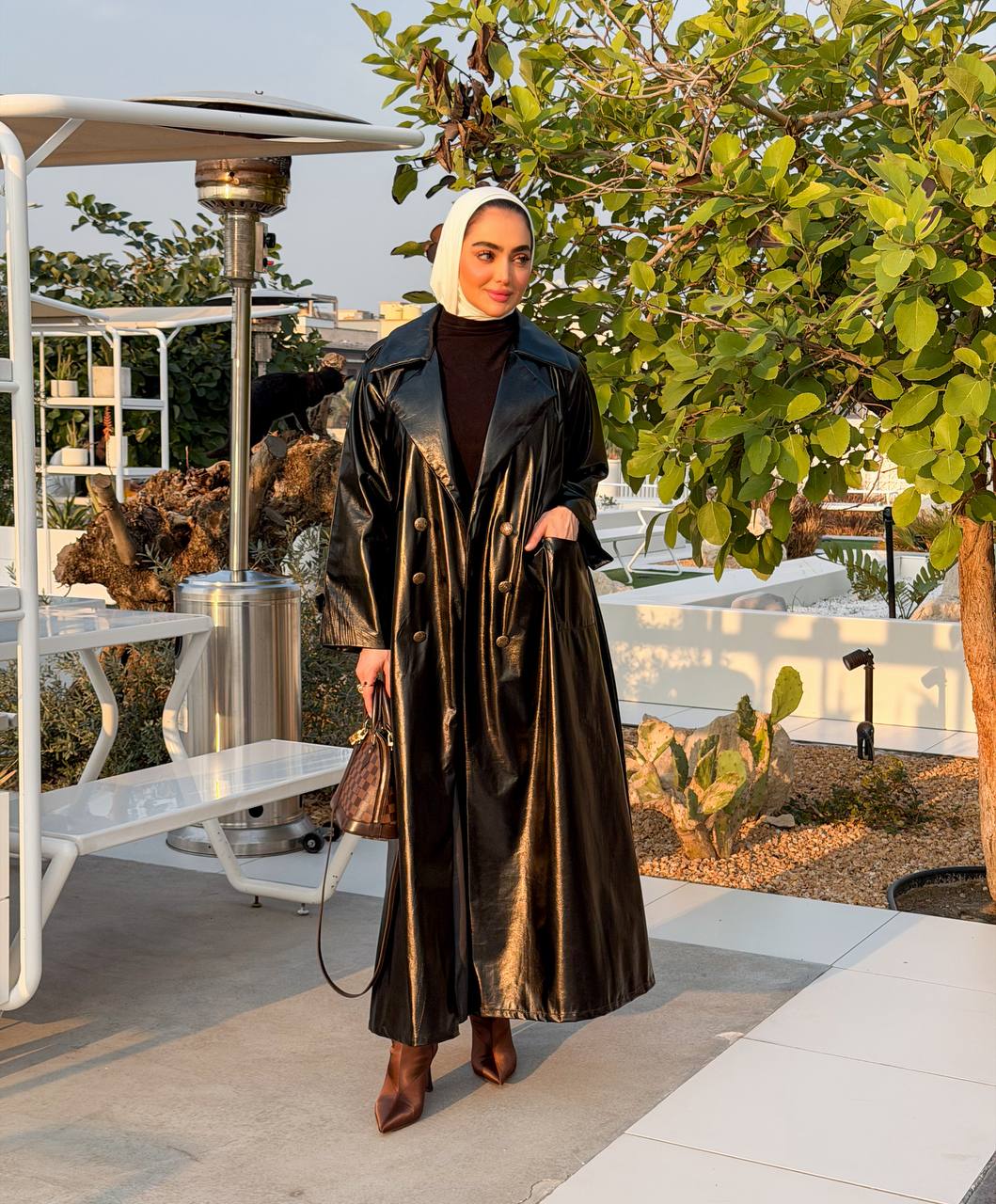 black leather trench coat. C:J1067