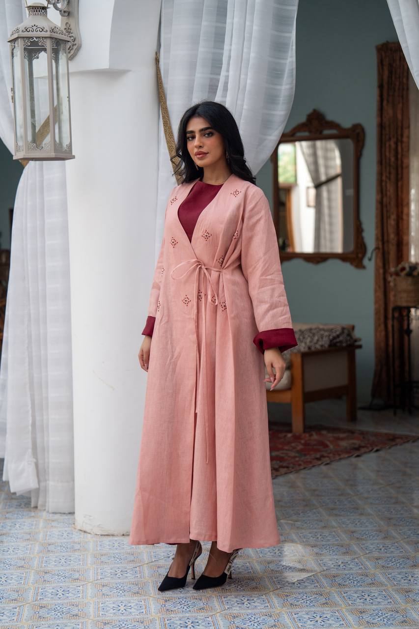 Light pink linen dress with hand-beading. C:J1083