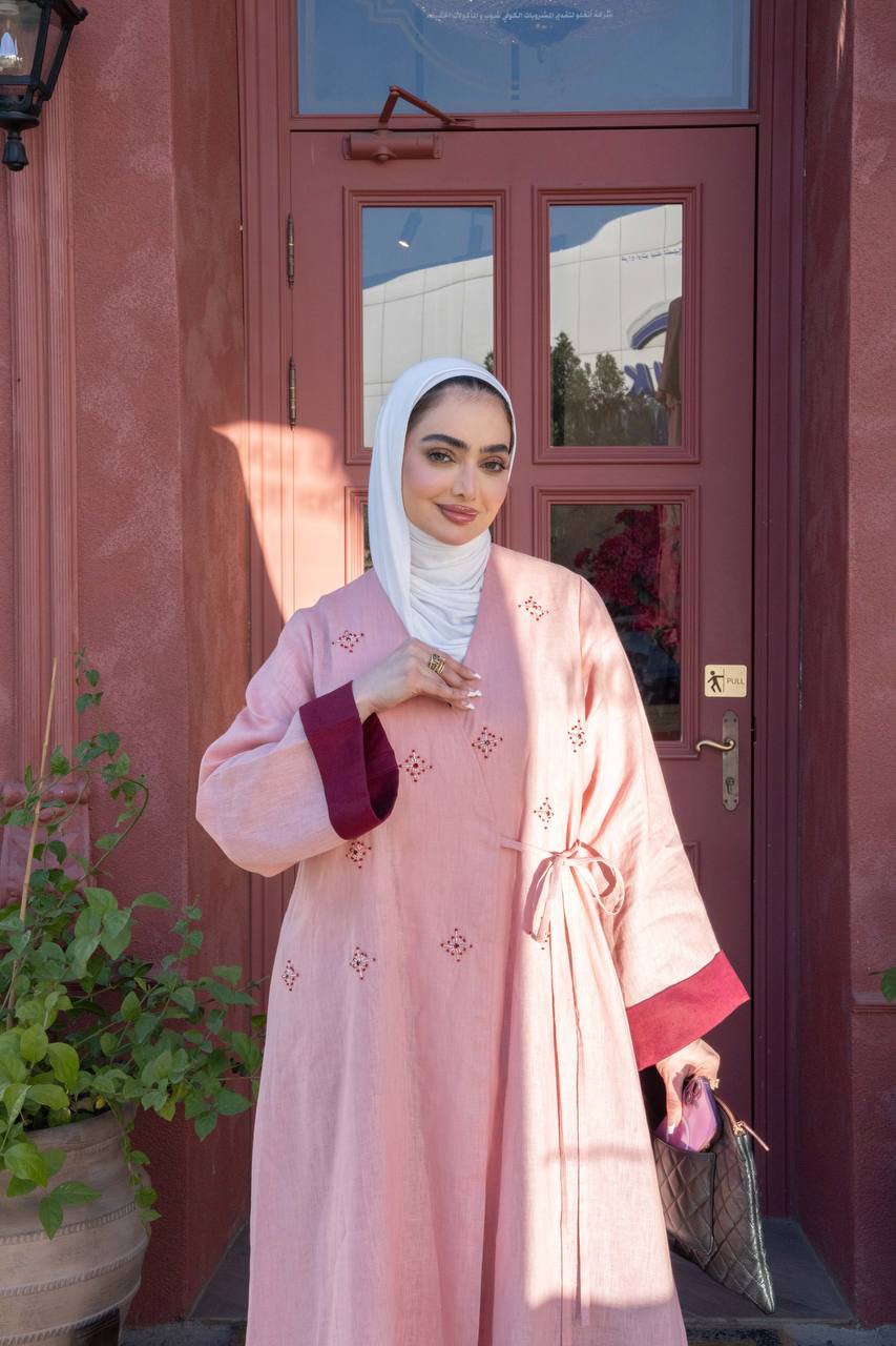 Light pink linen dress with hand-beading. C:J1083