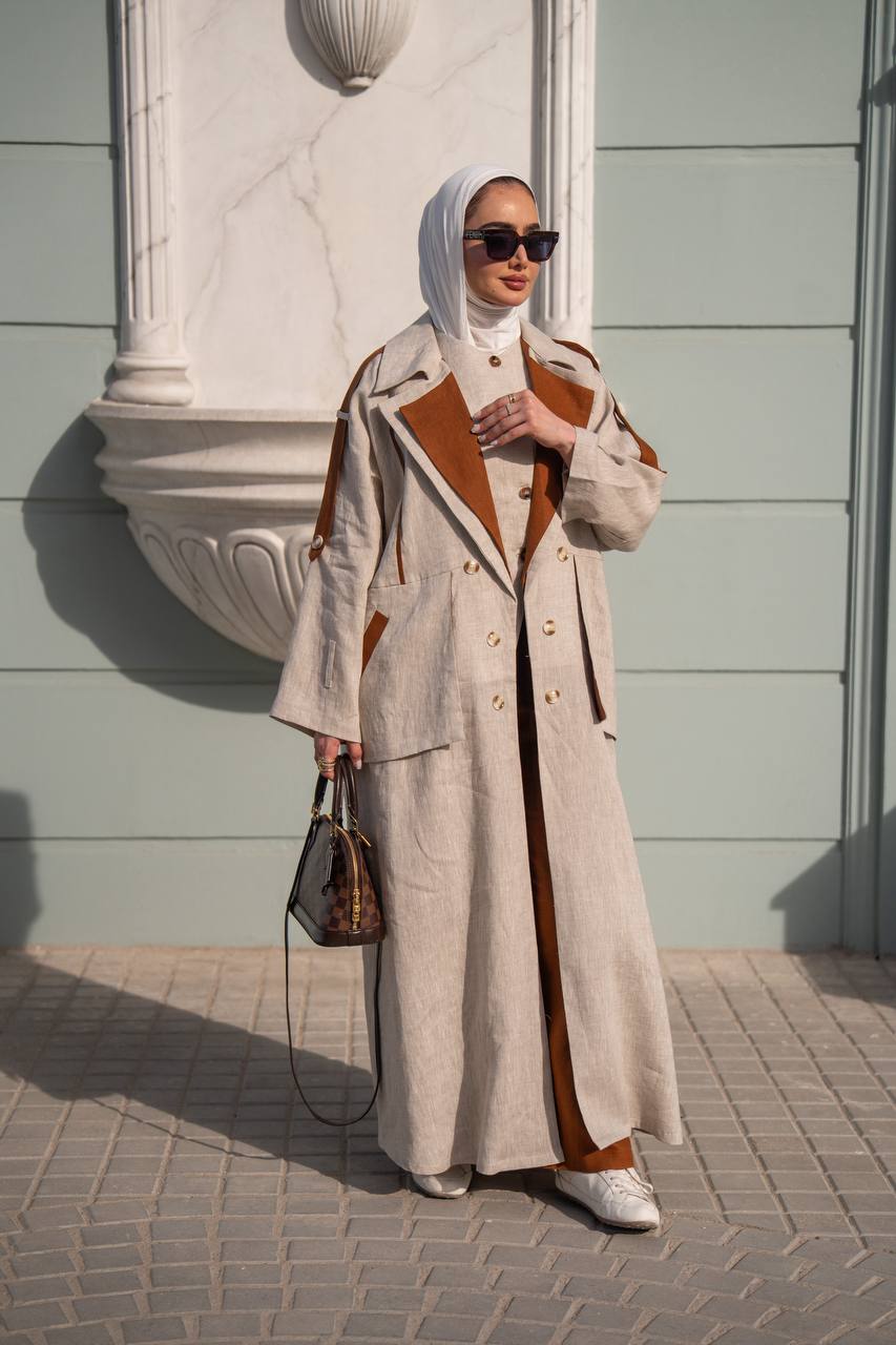 Beige linen trench coat. C:1089