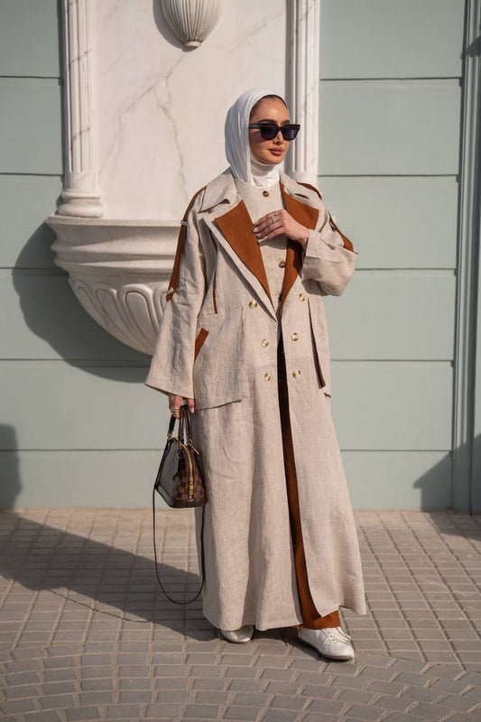 Beige linen trench coat. C:1089
