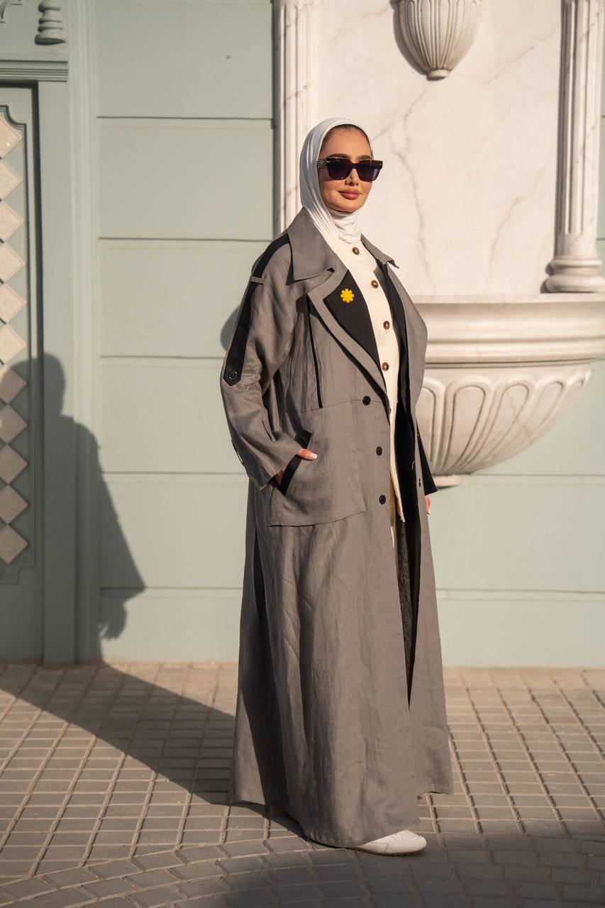 Gray trench coat linen. C:1089
