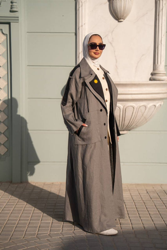 Gray trench coat linen. C:1089