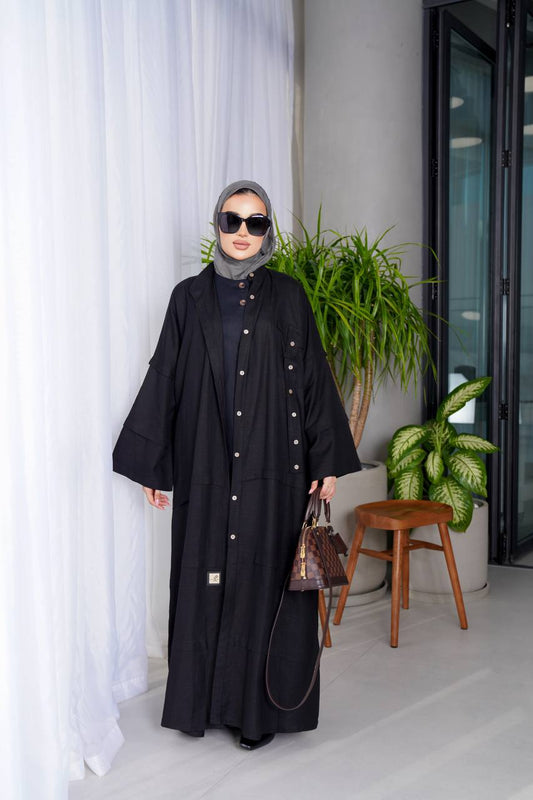 Free size black linen abaya C:J1017