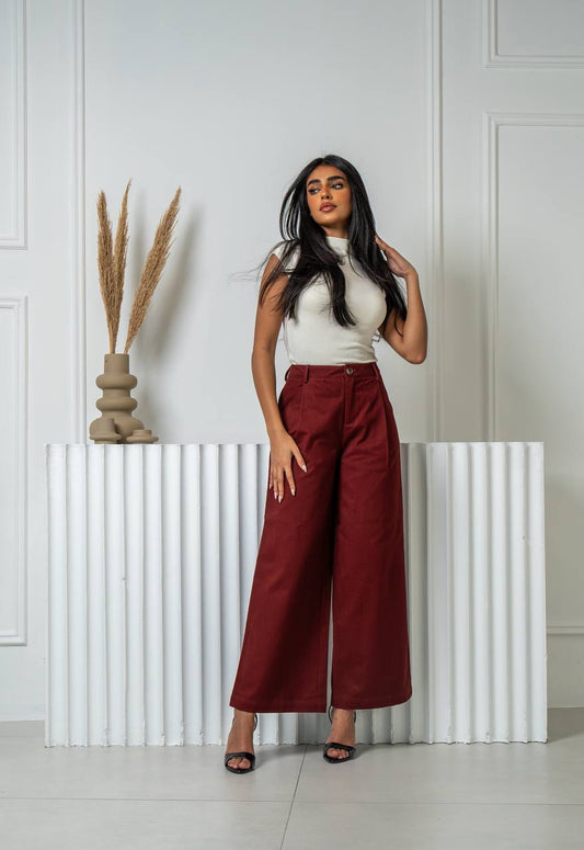 بنطلون كريب باللون العنابي C:J502 pants