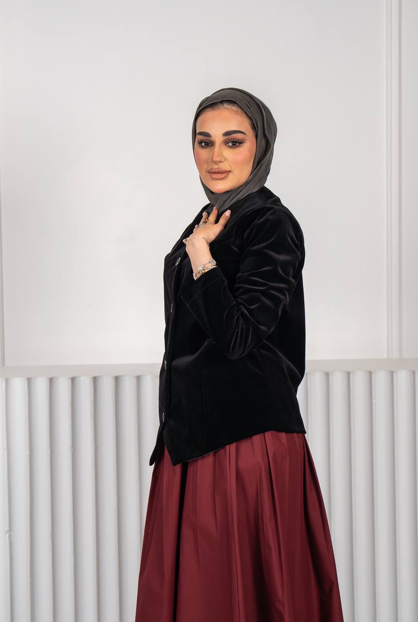 Black velvet jacket set with burgundy skirt C:J1020 black