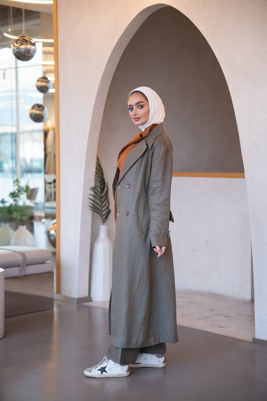 Olive color trench coat with inner set C:J1035 Set