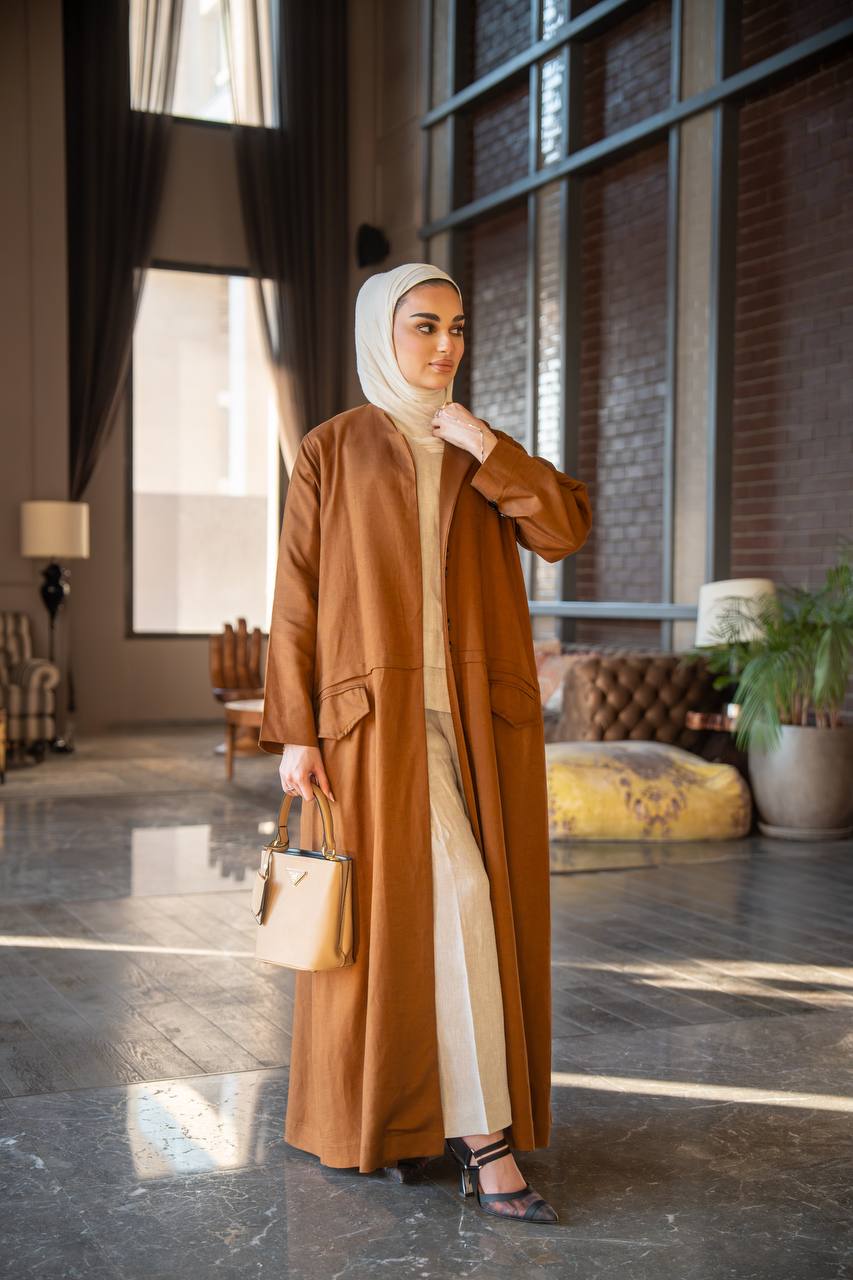 Camel vest and inner set, made of natural linen C:J1021 brown set
