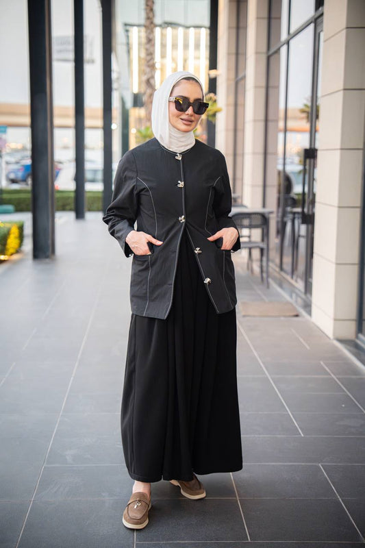 Black crepe dress and jacket set C:J1055