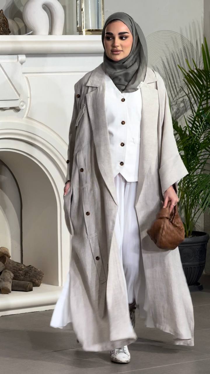 Free size linen blazer in beige C:6499 Beige