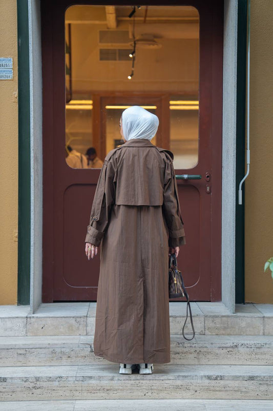 brown trench coat. C:1059 Brown