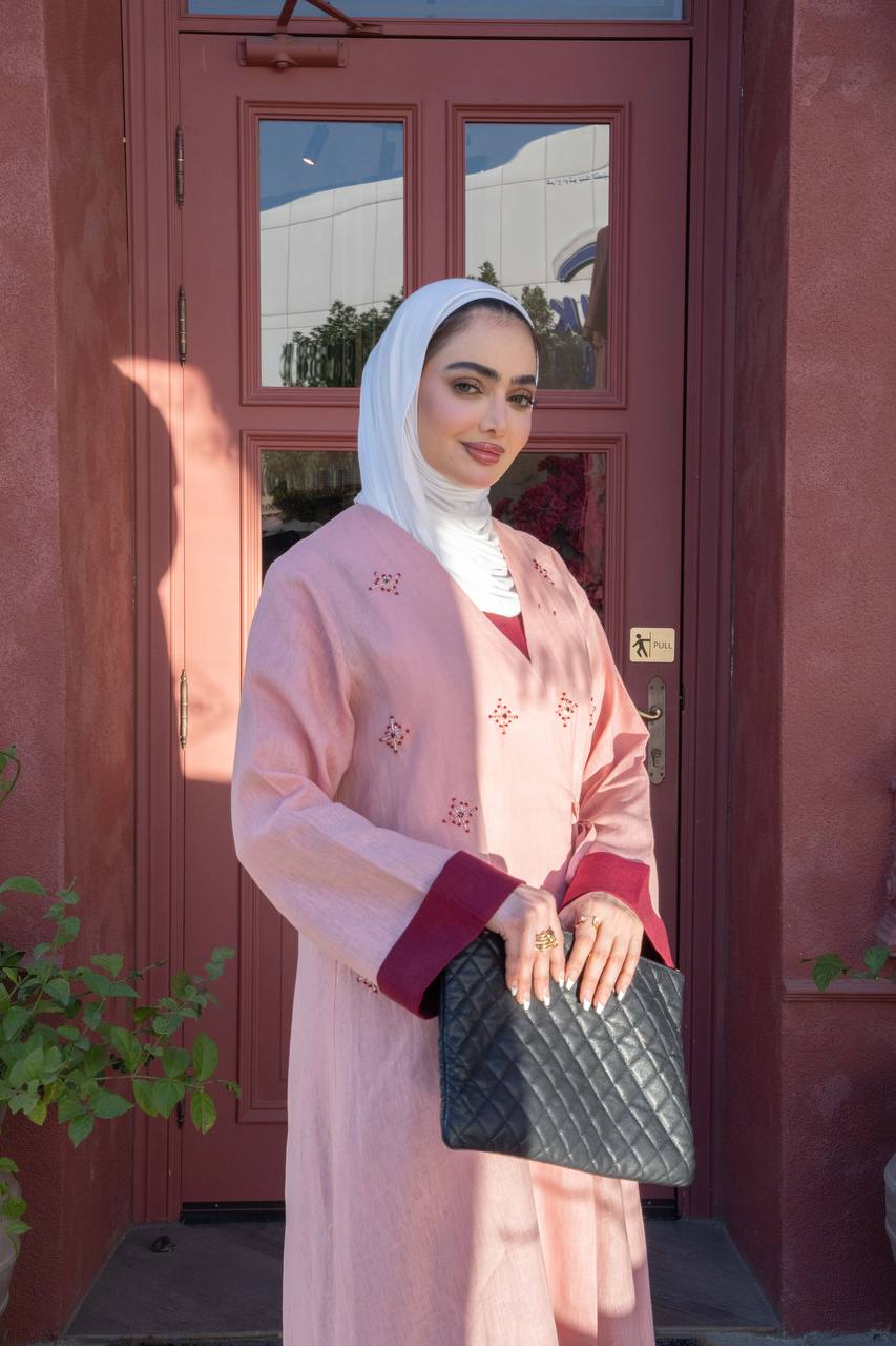 Light pink linen dress with hand-beading. C:J1083