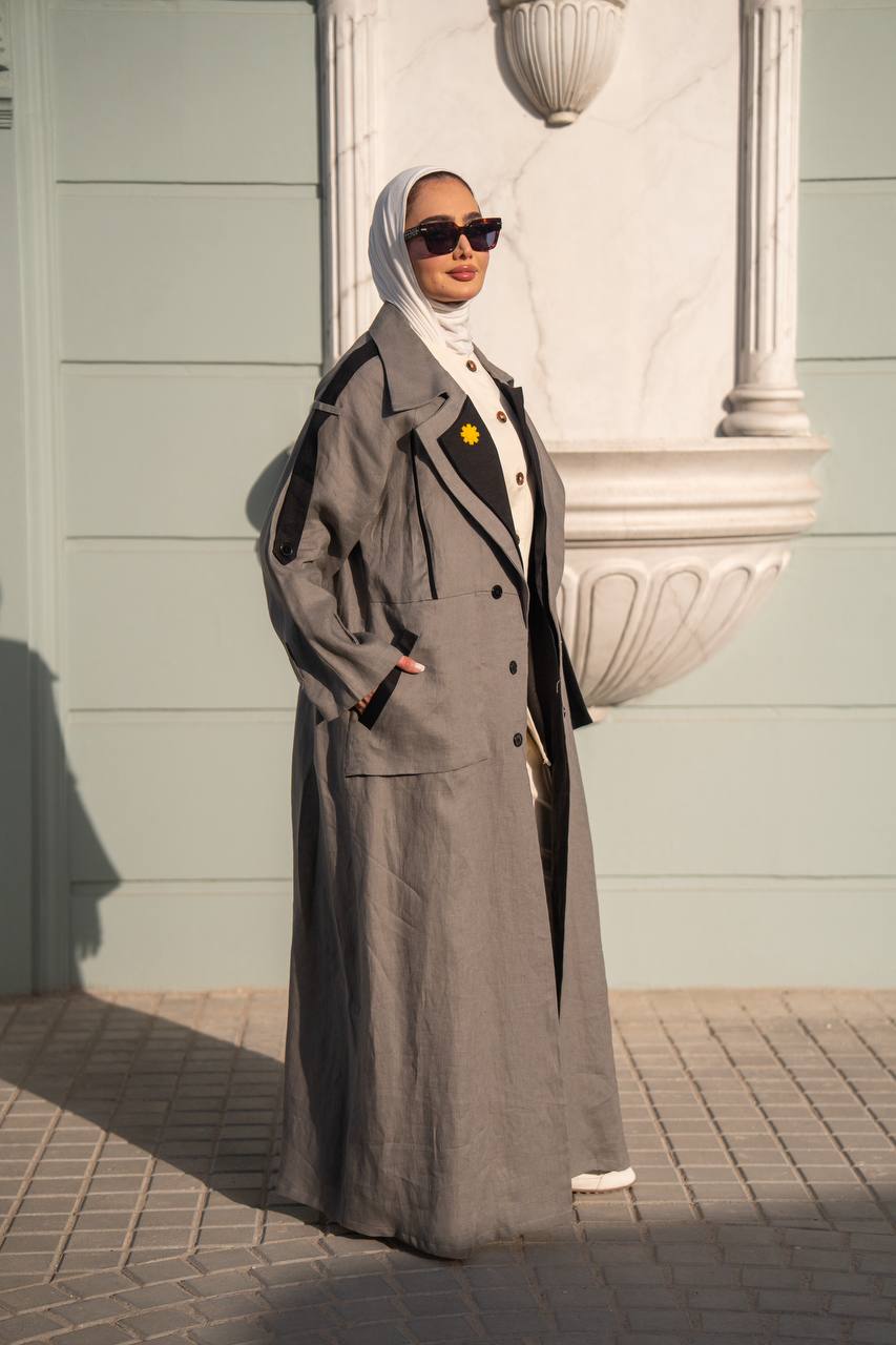 Gray trench coat linen. C:1089