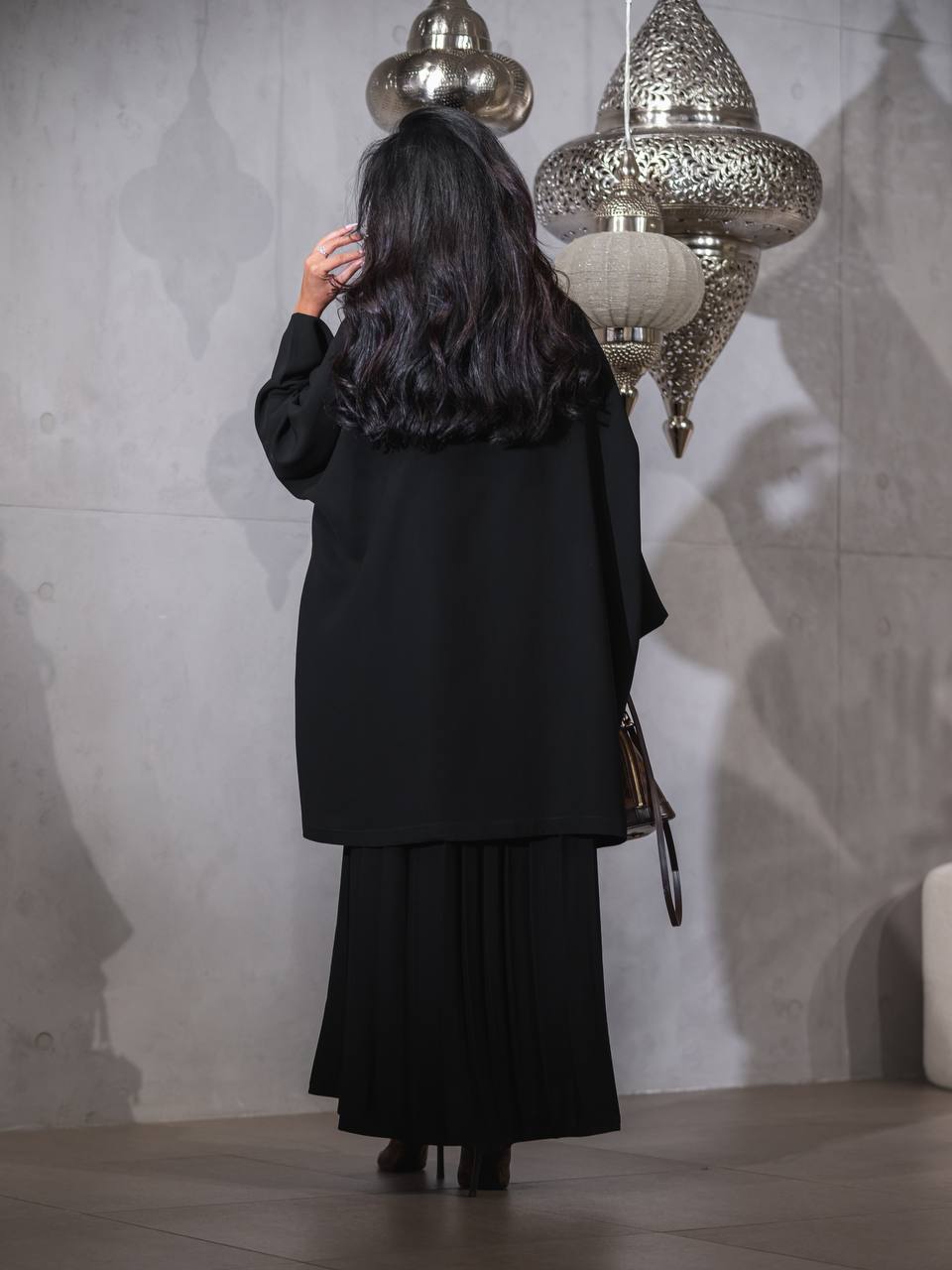 Black crepe skirt and blazer set.C:J6516