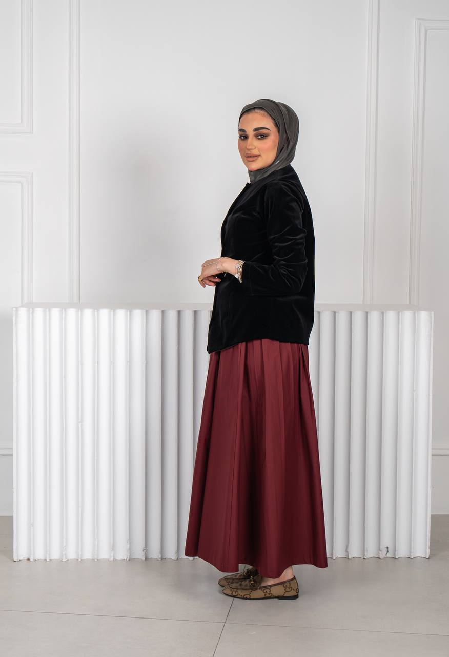 Black velvet jacket set with burgundy skirt C:J1020 black