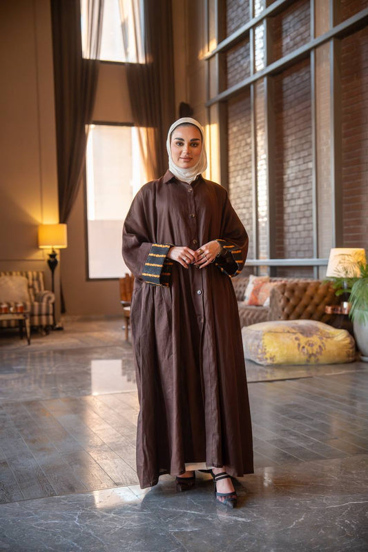 Linen abaya in brown C:J1022