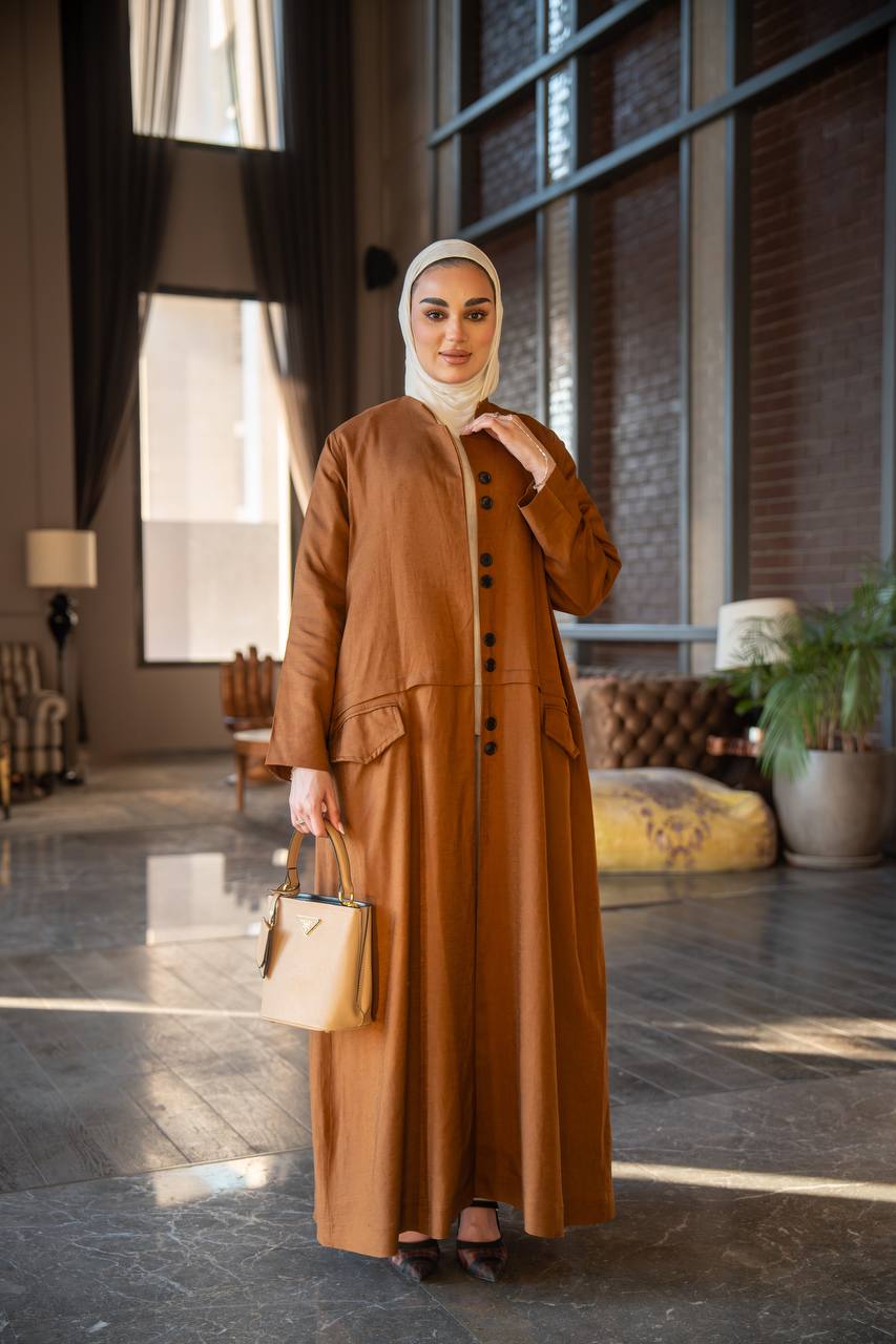 Camel vest and inner set, made of natural linen C:J1021 brown set