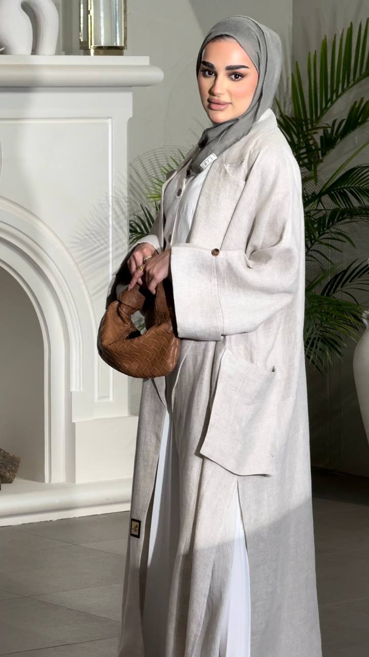 Free size linen blazer in beige C:6499 Beige